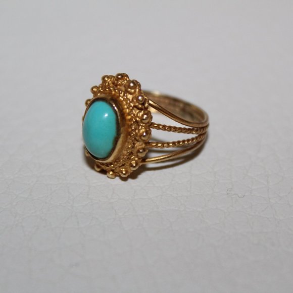 VINTAGE GOLD AND TURQUOISE RING SIZE 5 - Picture 5 of 6